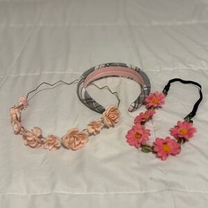 Floral and Plaid Headband Set - Pink and Black